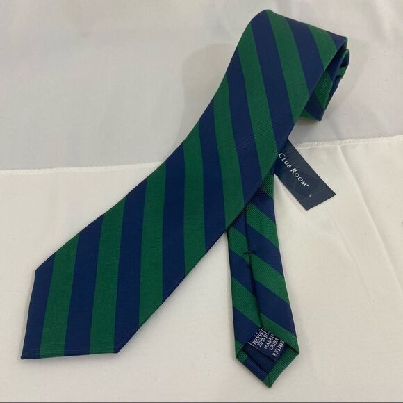 Club Room Men’s Green and Blue Striped Tie - Picture 1 of 4